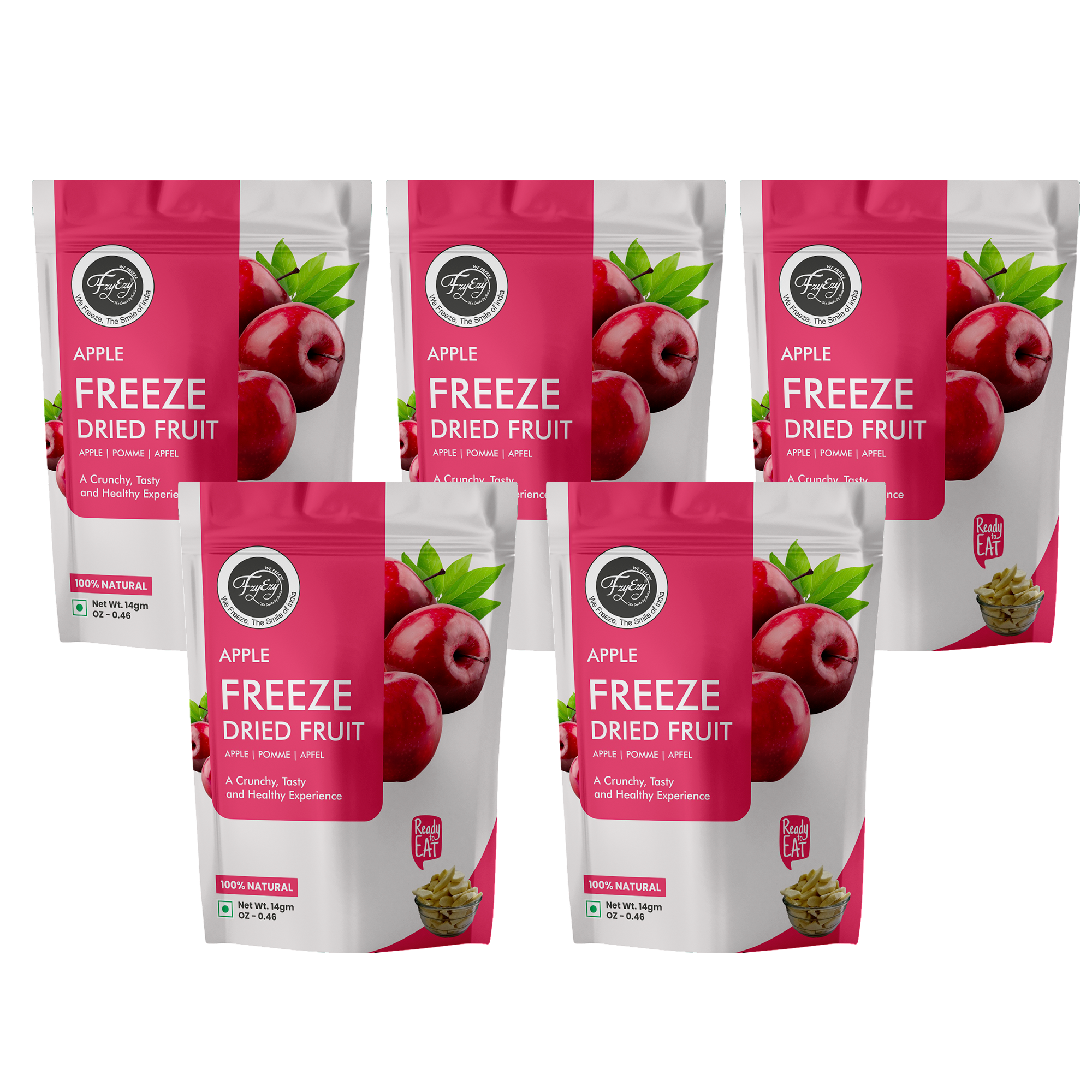 FzyEzy Freeze-Dried Apple Slices – Fruit Combo of 5 | Crispy & Healthy Snack