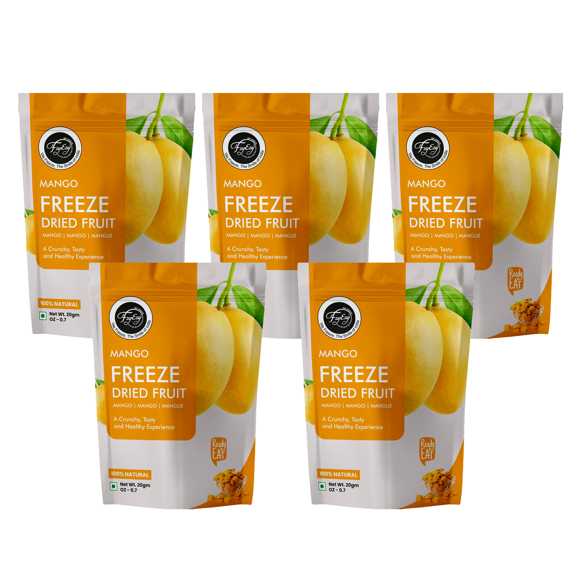 FzyEzy Freeze-Dried Mango Slices – 5 Fruit Combo | Crispy, Natural & Ready-to-Eat