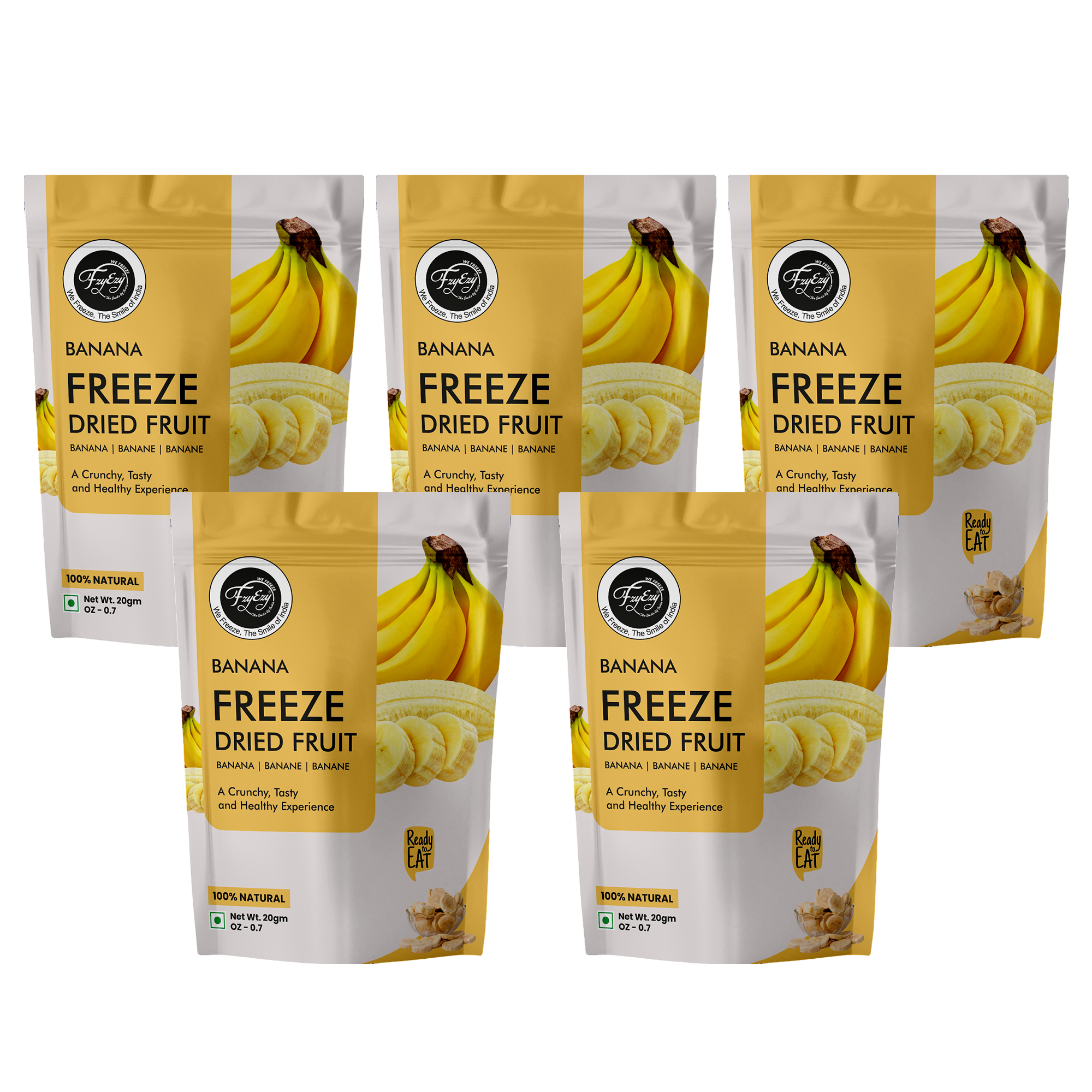 FzyEzy Freeze-Dried Banana Slices – Combo Pack of 5 | Crispy, Healthy & Ready-to-Eat