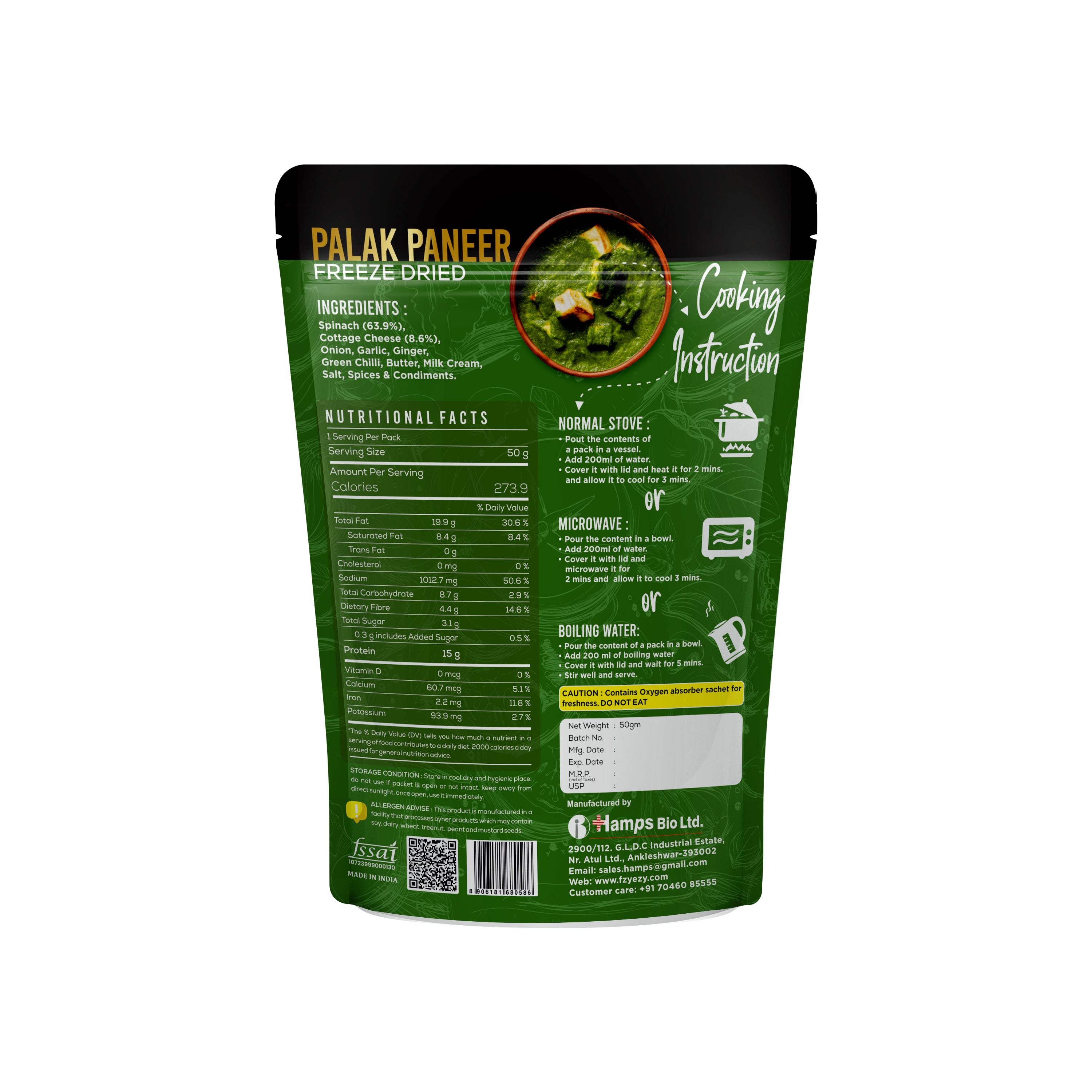 Freeze Dried Palak Paneer